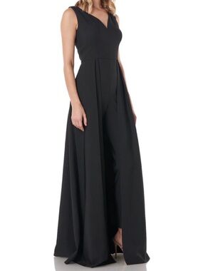 NWT Kay Unger Walk Through Elegant Black Sleeveless Jumpsuit with Dress Overlay